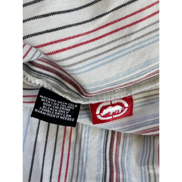 Ecko Unltd Shirt Mens XL Striped Short Sleeve Button Up Graffiti Embroidered Y2k - Picture 8 of 12